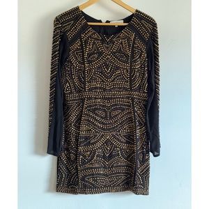 Karina Grimaldi Elegant Black and Gold Patterned Dress